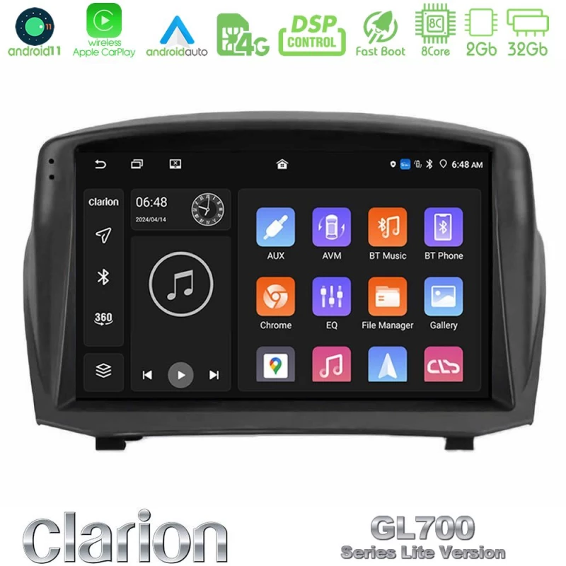 Clarion GL700 Lite Series 8Core Android11 2+32GB Ford Fiesta 2008-2012 Navigation Multimedia Tablet 9" (Oem Style) Με Carplay & Android Auto
