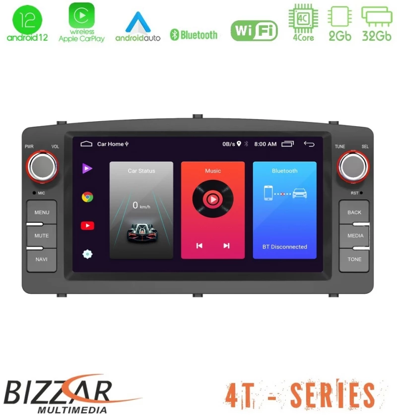 Bizzar OEM Toyota Corolla 2002-2006 4core Android12 2+32GB Navigation Multimedia Deckless 7" με Carplay/AndroidAuto