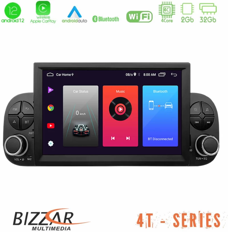 Bizzar OEM Fiat Panda 2012-2021 4core Android12 2+32GB Navigation Multimedia Deckless 7" με Carplay/AndroidAuto