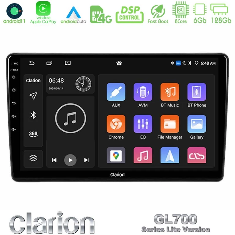 Clarion GL700 Lite Series 8Core Android11 6+128GB Peugeot Partner / Citroën Berlingo 2008-2018 Navigation Multimedia Tablet 9" Με Carplay & Android Auto