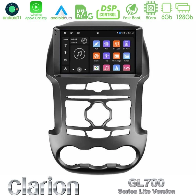 Clarion GL700 Lite Series 8Core Android11 6+128GB Ford Ranger 2012-2016 Navigation Multimedia Tablet 9" Με Carplay & Android Auto
