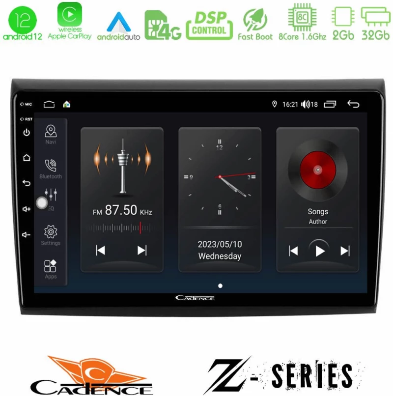 Cadence Z Series Fiat Bravo 8core Android12 2+32GB Navigation Multimedia Tablet 9"