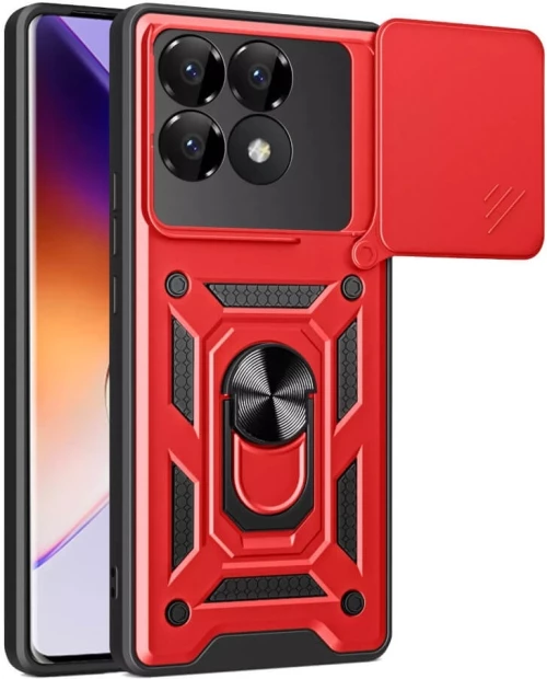 Ανθεκτική Θήκη με Κάλυμμα για την Κάμερα & Μεταλλικό Ring Holder - Xiaomi Poco F6 Pro - Bodycell Armor Slide - Red (5206015075353)