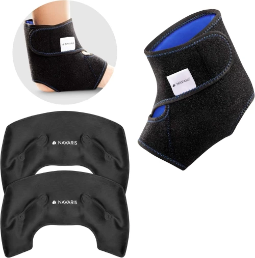 Navaris Hot & Cold Gel Compress Set Ankle - Σετ με 1 x Επιστραγαλίδα και 2 x Κομπρέσες / Επιθέματα Gel Κρυοθεραπείας & Θερμοθεραπείας για τον Αστράγαλο - Blue (52152.01)