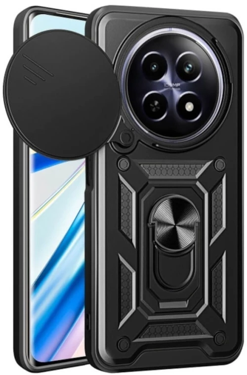 Θήκη Realme 12 5G / 12x 5G - Bodycell Armor Slide Ανθεκτική με Κάλυμμα για την Κάμερα & Μεταλλικό Ring Holder - Black (5206015078637)