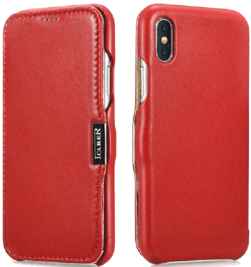 Θήκη Apple iPhone X / XS - iCarer Luxury Series Side-Open Δερμάτινη - Red (RI802-RD)