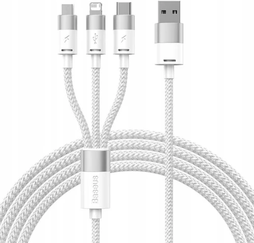Baseus 3 in 1 StarSpeed Series - Καλώδιο Φόρτισης και Μεταφοράς Δεδομένων USB-A σε Lightning / Type-C / MicroUSB - 120cm - 3.5A - White (CAXS000002)