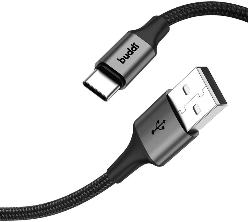 Buddi Flex - Καλώδιο Φόρτισης και Μεταφοράς Δεδομένων USB-A σε Type-C - 100cm - 12W - Black - (8719246446030)