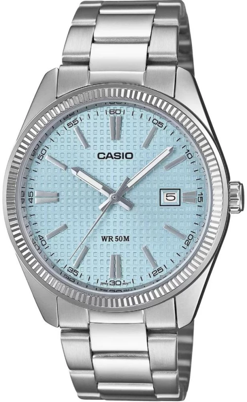 Casio Γαλάζιο Ρολόι Μπαταρίας με Ασημί Μεταλλικό Μπρασελέ (Mtp-1302pe-2avef) (Casmtp-1302pe-2avef)
