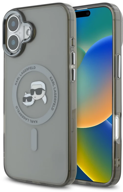 Karl Lagerfeld Magsafe Ringstand Case “karl + Choupette’s Head” Θήκη Προστασίας από Σκληρό Πλαστικό για Iphone 16 (Μαύρο – Klhmp16shlskck)