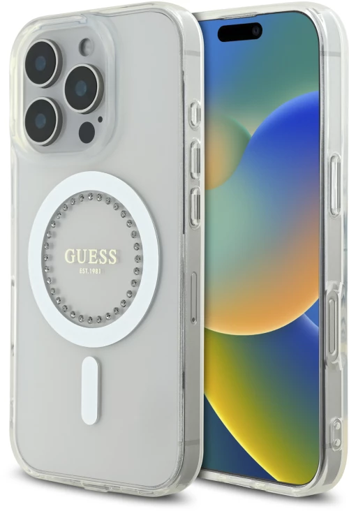 Guess “rhinestones” Hard Case Θήκη Προστασίας από Σκληρό Πλαστικό – Iphone 16 pro max (Λευκό – Guhmp16xpftdteh)