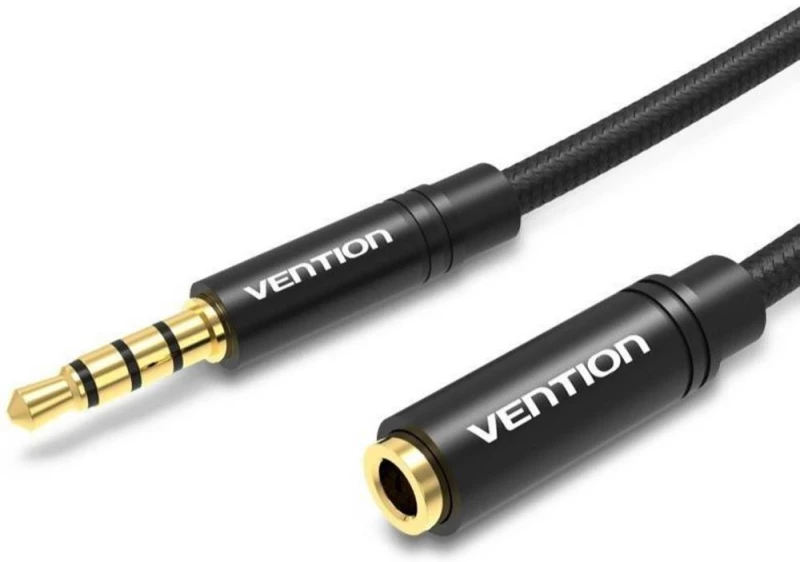 Vention Cotton Braided 3.5mm Audio Extension Cable 1.5m Black Metal Type (Bhbbg) (Venbhbbg)