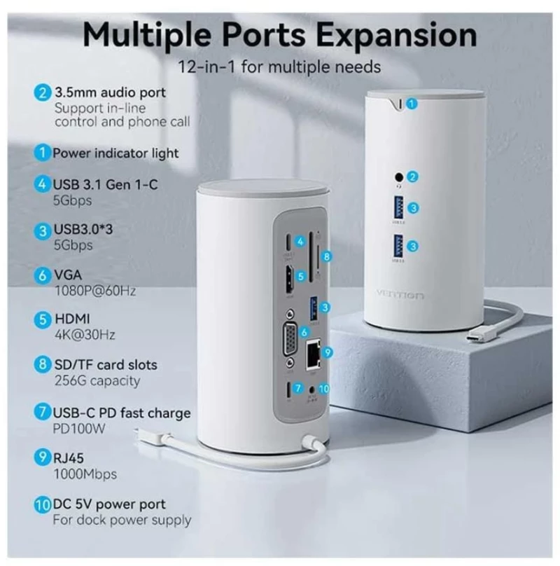 Vention usb-c to Hdmi/vga/usb 3.1 gen Docking Station 0.25m (Tphwc-eu) (Ventphwc-eu)