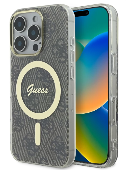 Guess “4g Logο” Hard Case Ημιδιάφανη Θήκη Προστασίας από Σκληρό Πλαστικό – Iphone 16 pro max (Διάφανο/καφέ – Guhmp16xh4stw)