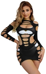 SUBBLIME - 952266 LONG SLEEVE ELASTIC FISHNET BODYSTOCKING BLACK ONE SIZE