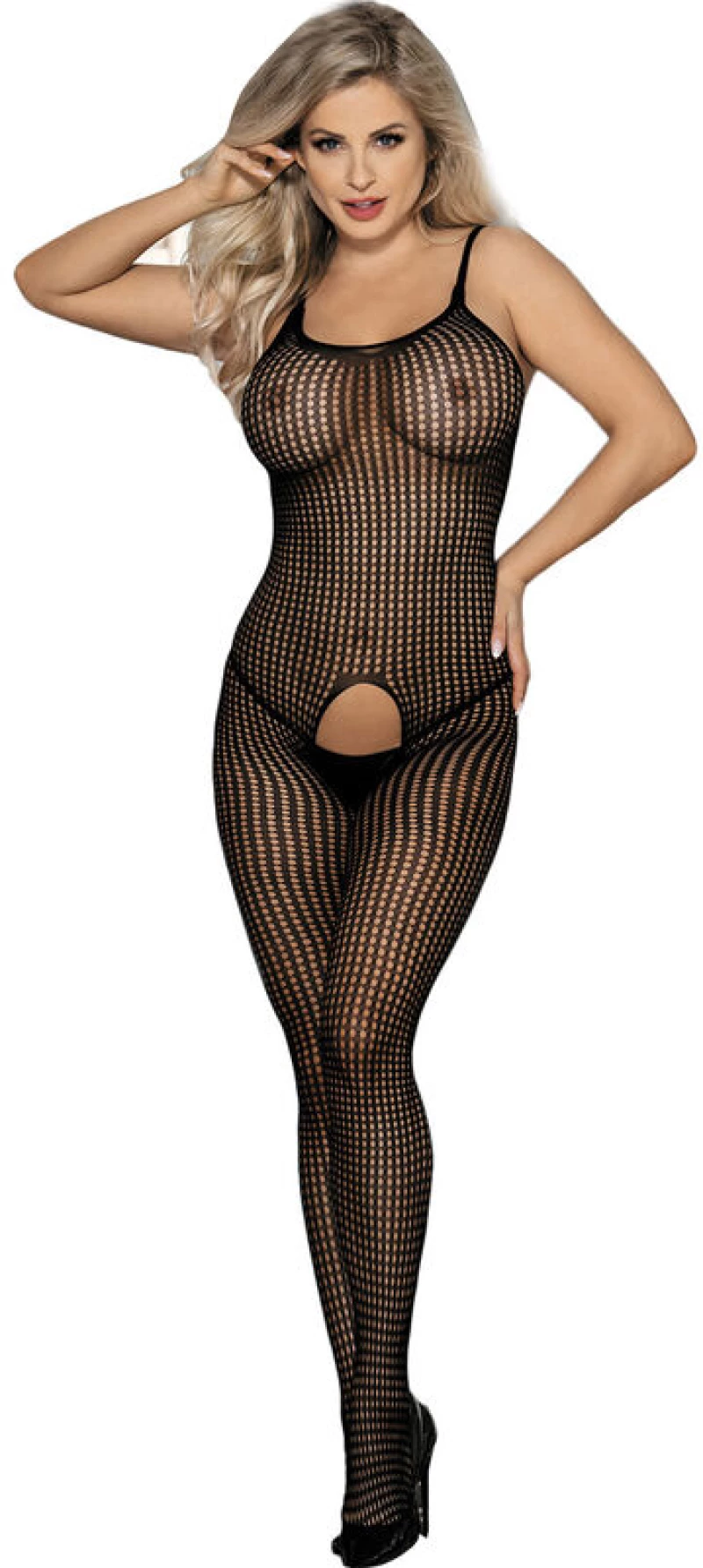 SUBBLIME - 951726 BLACK ELASTIC FISHNET CROTCHLESS BODYSTOCKING ONE SIZE