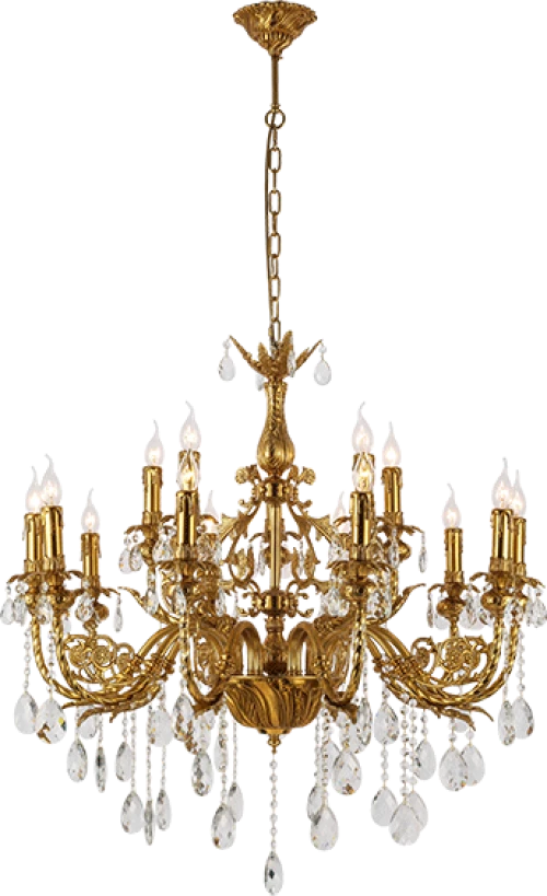 HERALD CHANDELIER 15XE14 BRASS/CRYSTALS