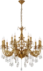 HERALD CHANDELIER 15XE14 BRASS/CRYSTALS