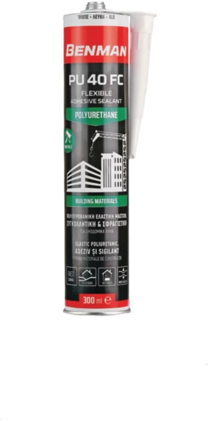 Αρμόκολλα Πολυουρεθάνης PU 40FC φύσιγγα 300ml λευκό BENMAN 73081