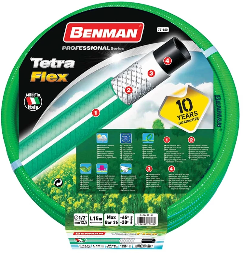 Λάστιχο ποτίσματος Tetraflex 1/2"x25m (ΠΡΑΣ&ΛΕ) BENMAN 77141