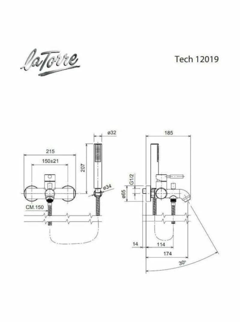 Μπαταρία Μπάνιου Tech Χρωμέ 200-12019-100 Ιταλίας La Torre