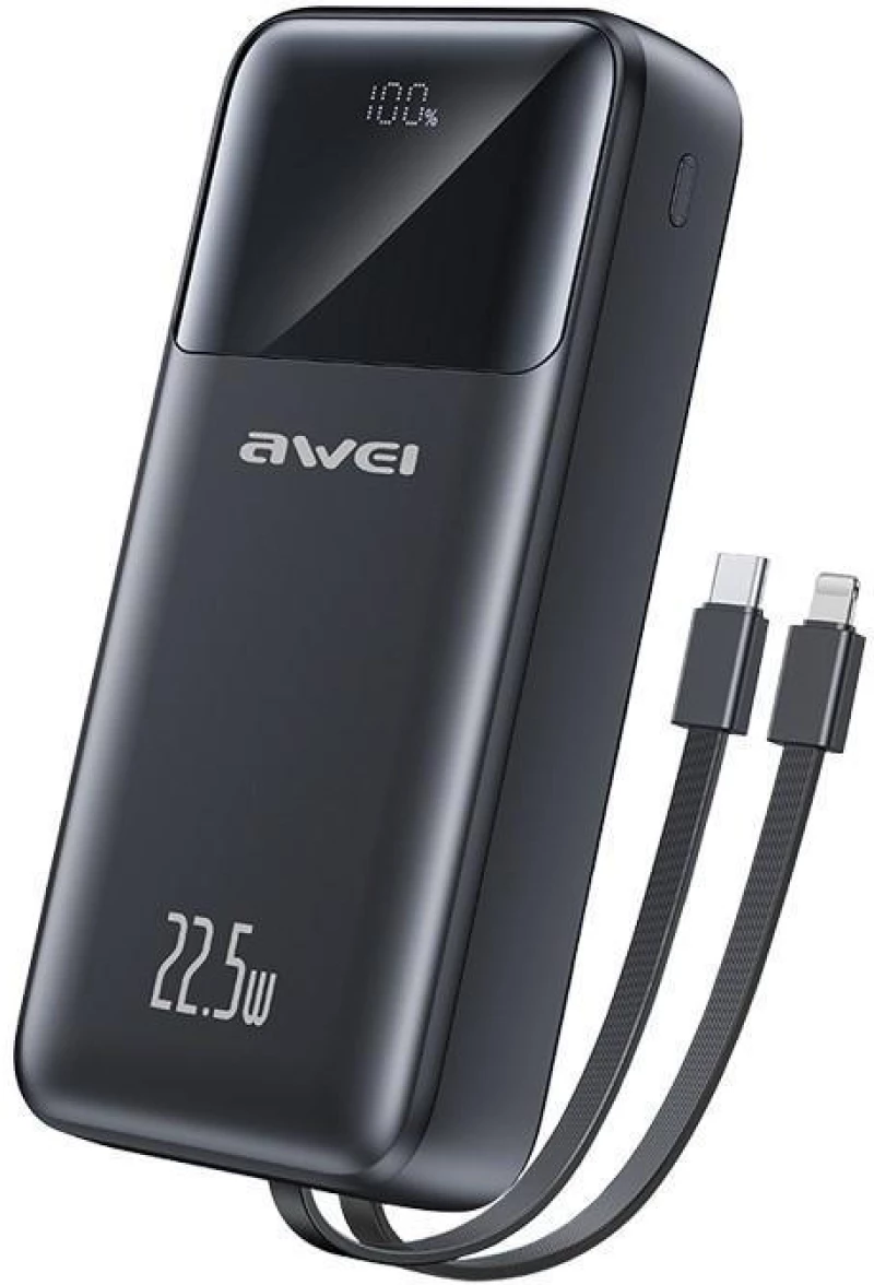 Awei P107K Power Bank 20000mAh με 2 Θύρες USB-A και Θύρα USB-C Μαύρο