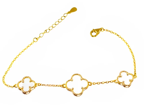 Βραχιόλι Γυναικείο Ασημένιο Επιχρυσωμένο Τριφύλλι Με Άσπρο Σμάλτο Gatsa BR541