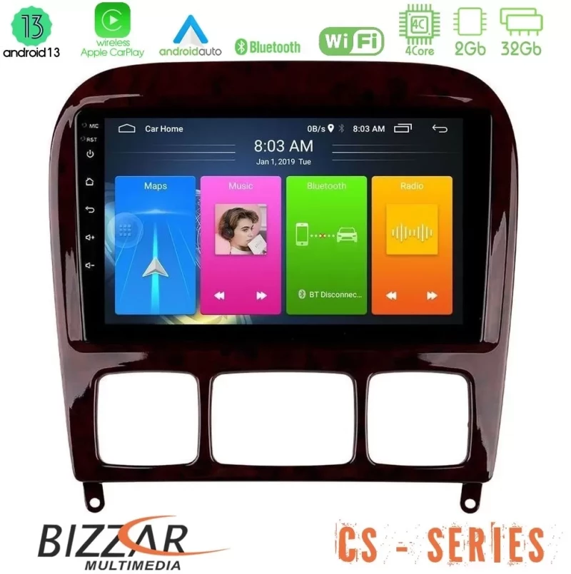 Bizzar CS Series 4Core Android13 2+32GB Mercedes S Class 1999-2004 (W220) Navigation Multimedia Tablet 9" U-CS-MB0765