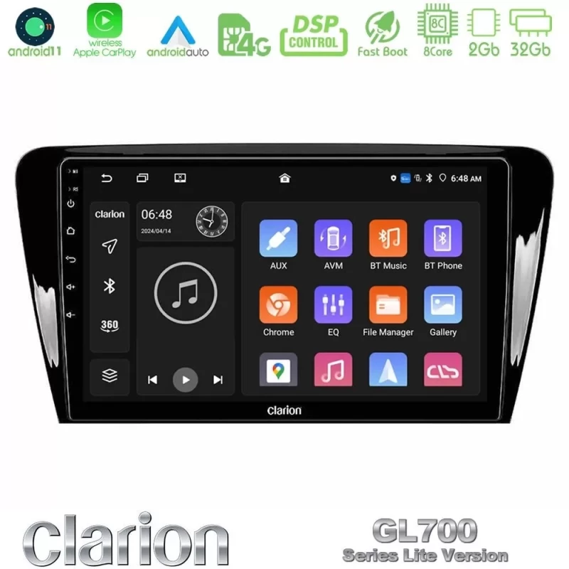 Clarion GL700 Lite Series 8Core Android11 2+32GB Skoda Octavia 7 Navigation Multimedia Tablet 10" Με Carplay & Android Auto U-G72L-SK007