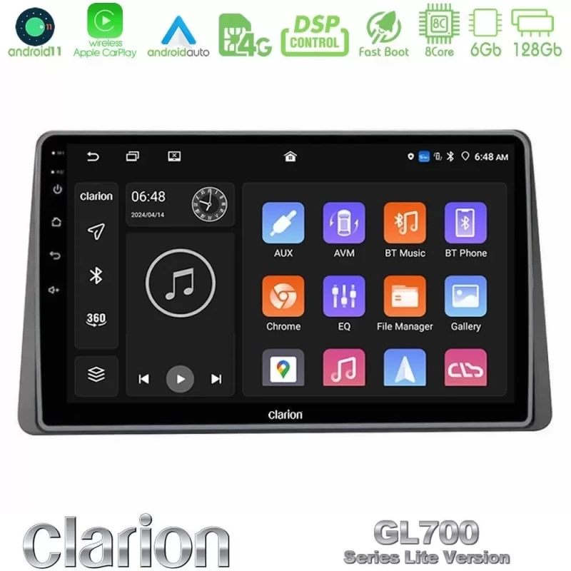 Clarion GL700 Lite Series 8Core Android11 6+128GB Dacia Duster 2019- Navigation Multimedia Tablet 9" Με Carplay & Android Auto U-G76L-DC0628