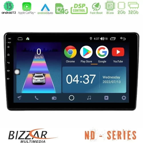 Bizzar ND Series 8Core Android13 2+32GB Alfa Romeo 159/Brera/Spider Navigation Multimedia Tablet 9" U-ND-AR2863