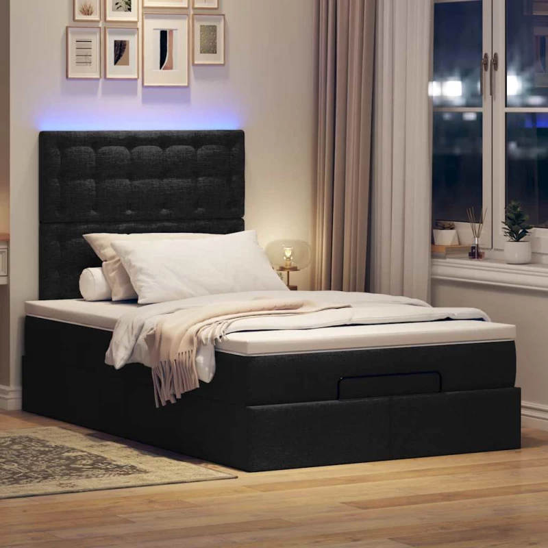 Οθωμανικό κρεβάτι με στρώμα & LEDs Μαύρο 120x190 cm Ύφασμα Μαύρο 3314157