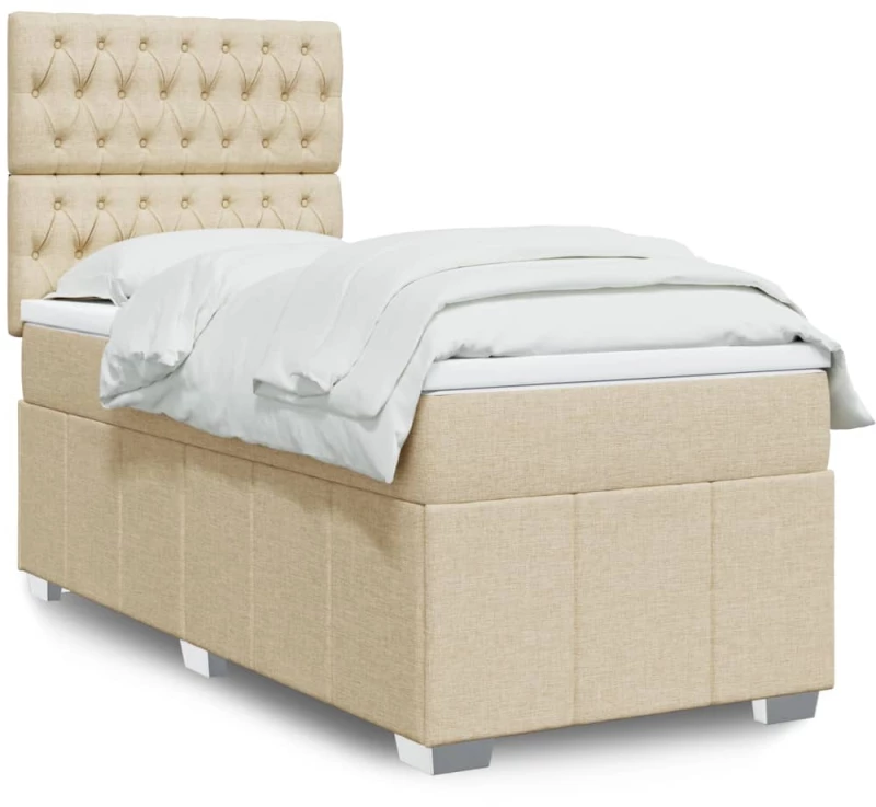Κρεβάτι Boxspring με Στρώμα Κρεμ 80 x 200 εκ. Υφασμάτινο Κρεμ 3293807