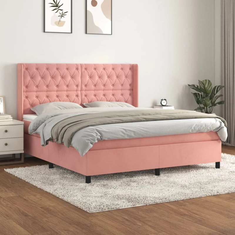 Κρεβάτι Boxspring με Στρώμα Ροζ 160x200 εκ. Βελούδινο Ροζ 3132872