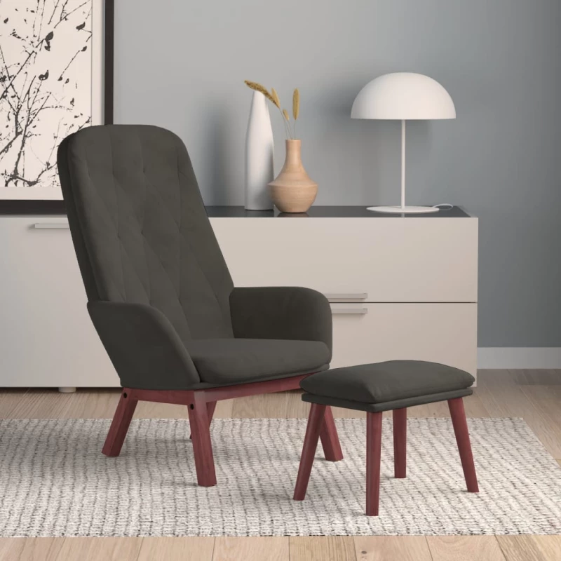 Πολυθρόνα Relax με Υποπόδιο Σκούρο Γκρι Βελούδινη Σκούρο γκρι 3097657