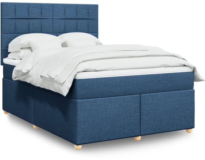 Κρεβάτι Boxspring με Στρώμα Μπλε 140x200 εκ. Υφασμάτινο Μπλε 3291309