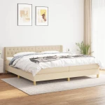 Κρεβάτι Boxspring με Στρώμα Κρεμ 200x200 εκ. Υφασμάτινο Κρεμ 3130622