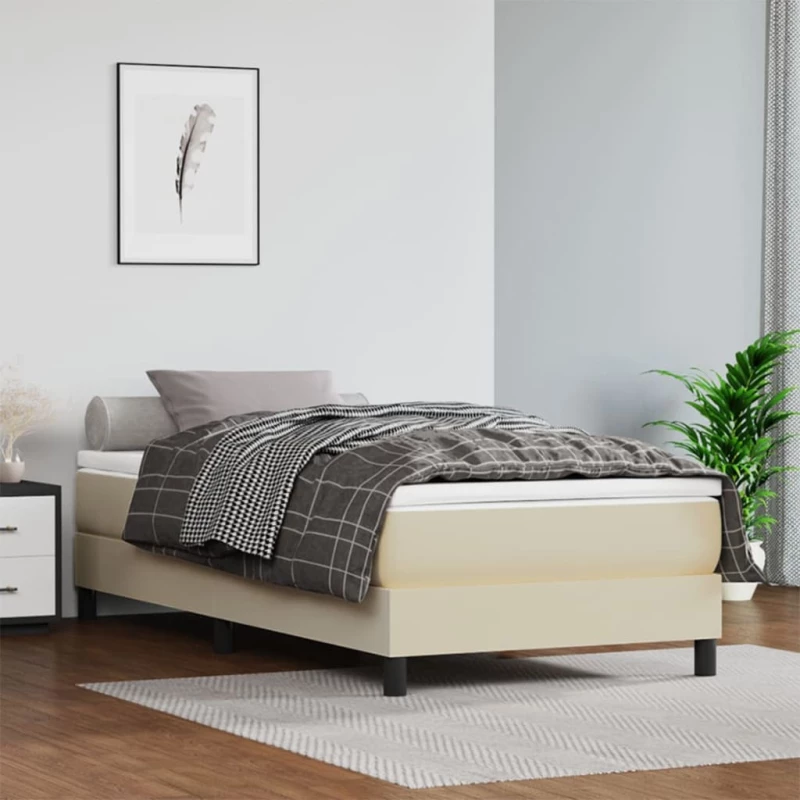 Κρεβάτι Boxspring με Στρώμα Κρεμ 100x200εκ. από Συνθετικό Δέρμα Κρεμ 3144245