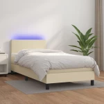 Κρεβάτι Boxspring με Στρώμα & LED Κρεμ 100x200 εκ. Συνθ. Δέρμα Κρεμ 3134089