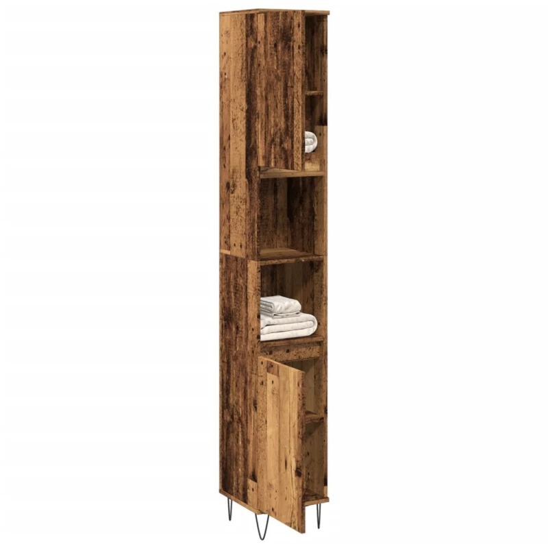 Ντουλάπι μπάνιου Παλιό ξύλο 30x30x190 cm Κατασκευασμένο ξύλο Καφέ 857199