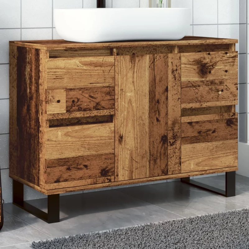 Ντουλάπι νιπτήρα μπάνιου Παλιό ξύλο 80x33x60 cm Καφέ 857238