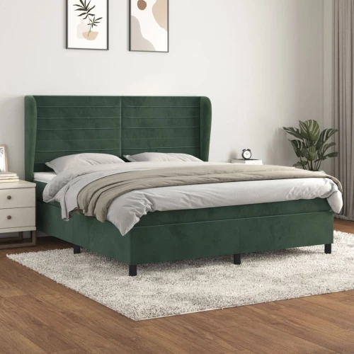 Κρεβάτι Boxspring με Στρώμα Σκούρο Πράσινο 160x200εκ. Βελούδινο Σκούρο πράσινο 3129282
