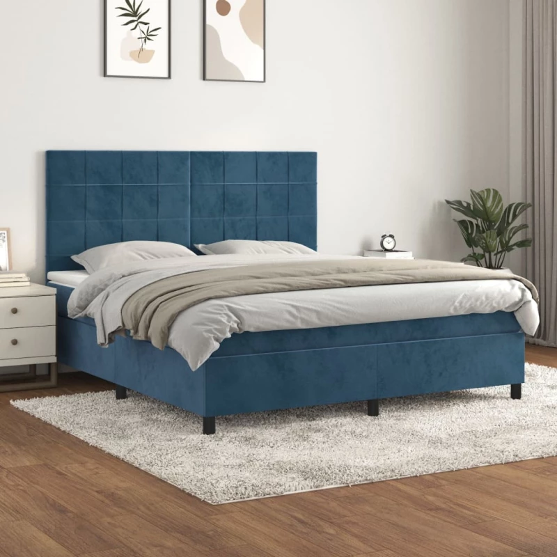 Κρεβάτι Boxspring με Στρώμα Σκούρο Μπλε 160x200 εκ. Βελούδινο Μπλε 3143035