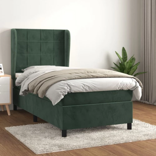 Κρεβάτι Boxspring με Στρώμα Σκούρο Πράσινο 90x190 εκ. Βελούδινο Πράσινο 3129186