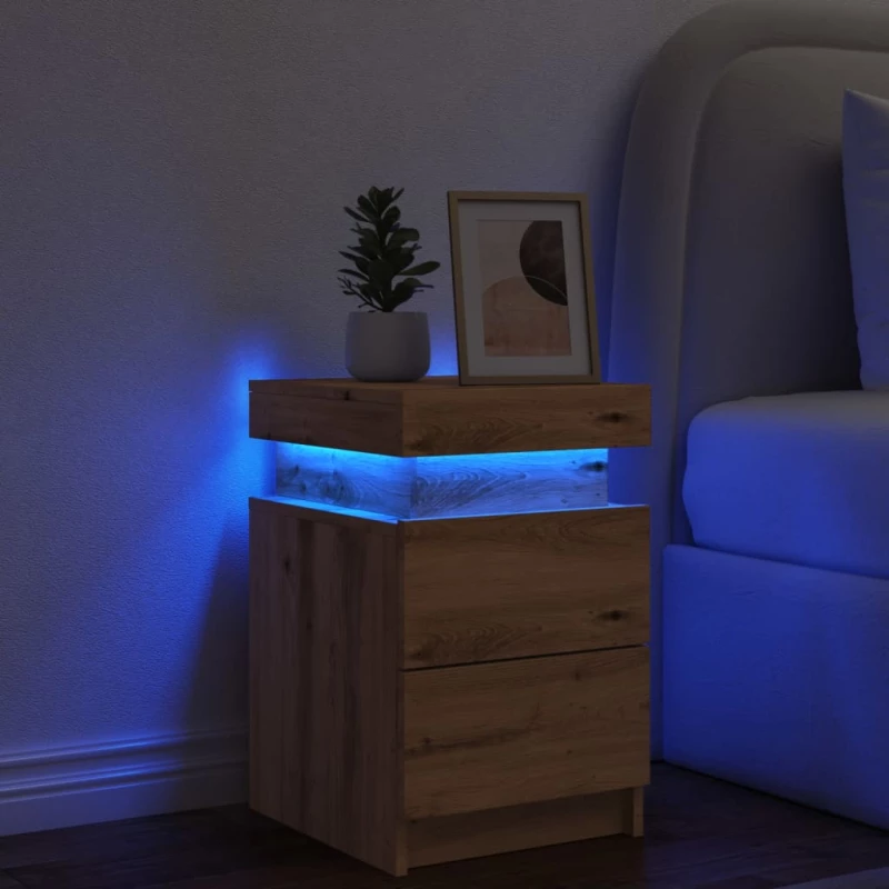 Κομοδίνο με LED Αρτισιανή Δρυς 35x39x55 εκ. Επεξ. Ξύλο artisian oak 857656