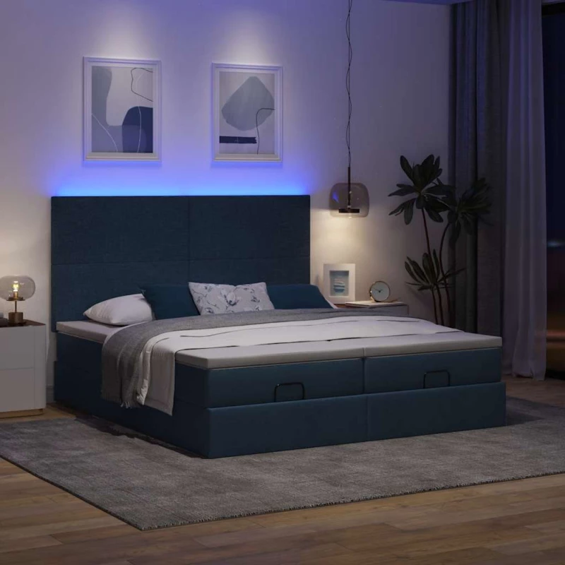 Οθωμανικό κρεβάτι με στρώματα & LEDs Μπλε 180x200cm ύφασμα Μπλε 3314526