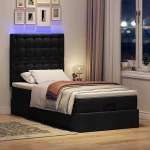 Οθωμανικό κρεβάτι με στρώμα & LEDs Μαύρο 90x200 cm Ύφασμα Μαύρο 3314143