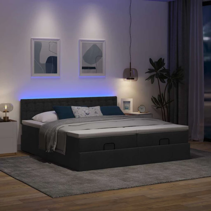 Οθωμανικό κρεβάτι με στρώματα & LEDs Μαύρο ύφασμα 180x200cm Μαύρο 3312887