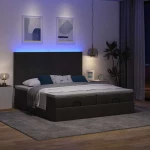 Οθωμανικό κρεβάτι με στρώματα & LEDs Μαύρο 200x200cm ύφασμα Μαύρο 3314529