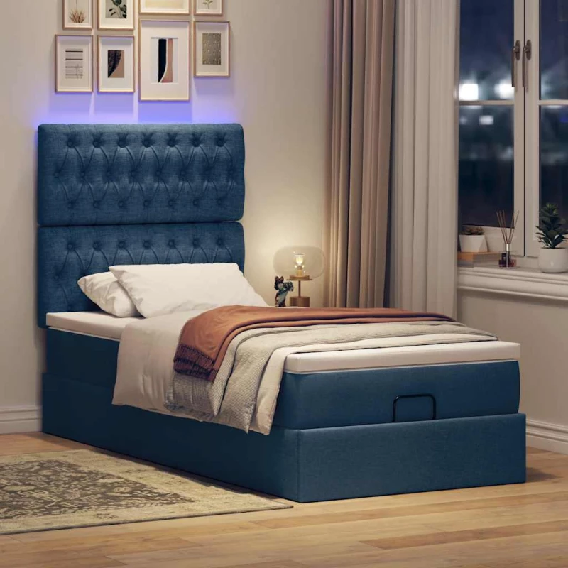 Οθωμανικό κρεβάτι με στρώμα & LEDs Μπλε 100x200 cm Ύφασμα Μπλε 3314071